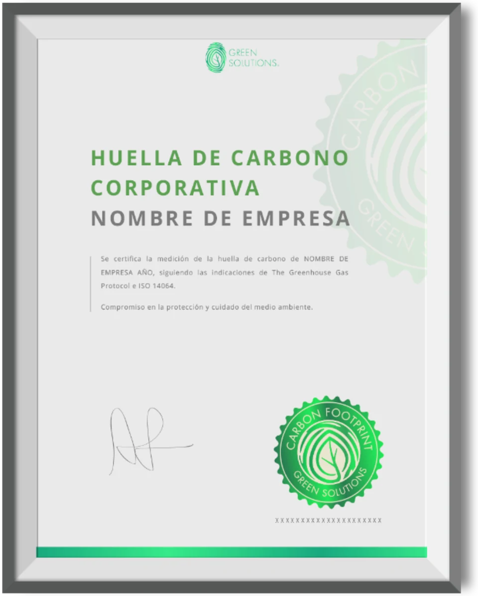 Certificado de huella de carbono corporativa emitido por Green Solutions
